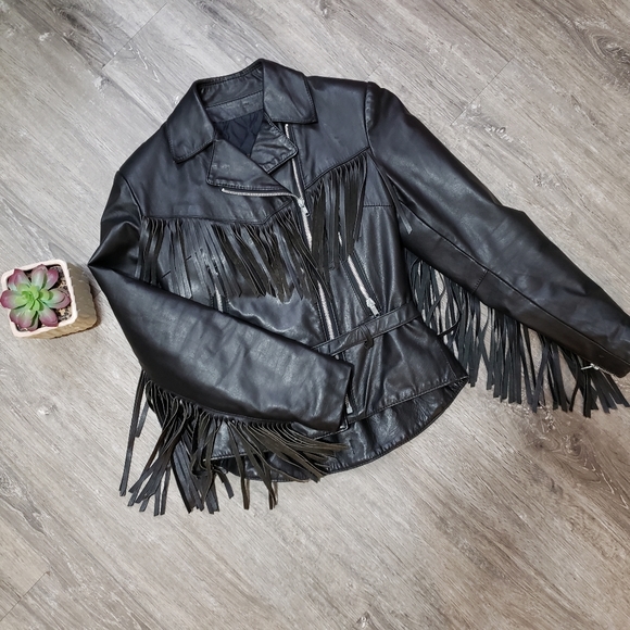 Bristol Jackets & Blazers - Vintage * Bristol Black Leather Fringe Jacket